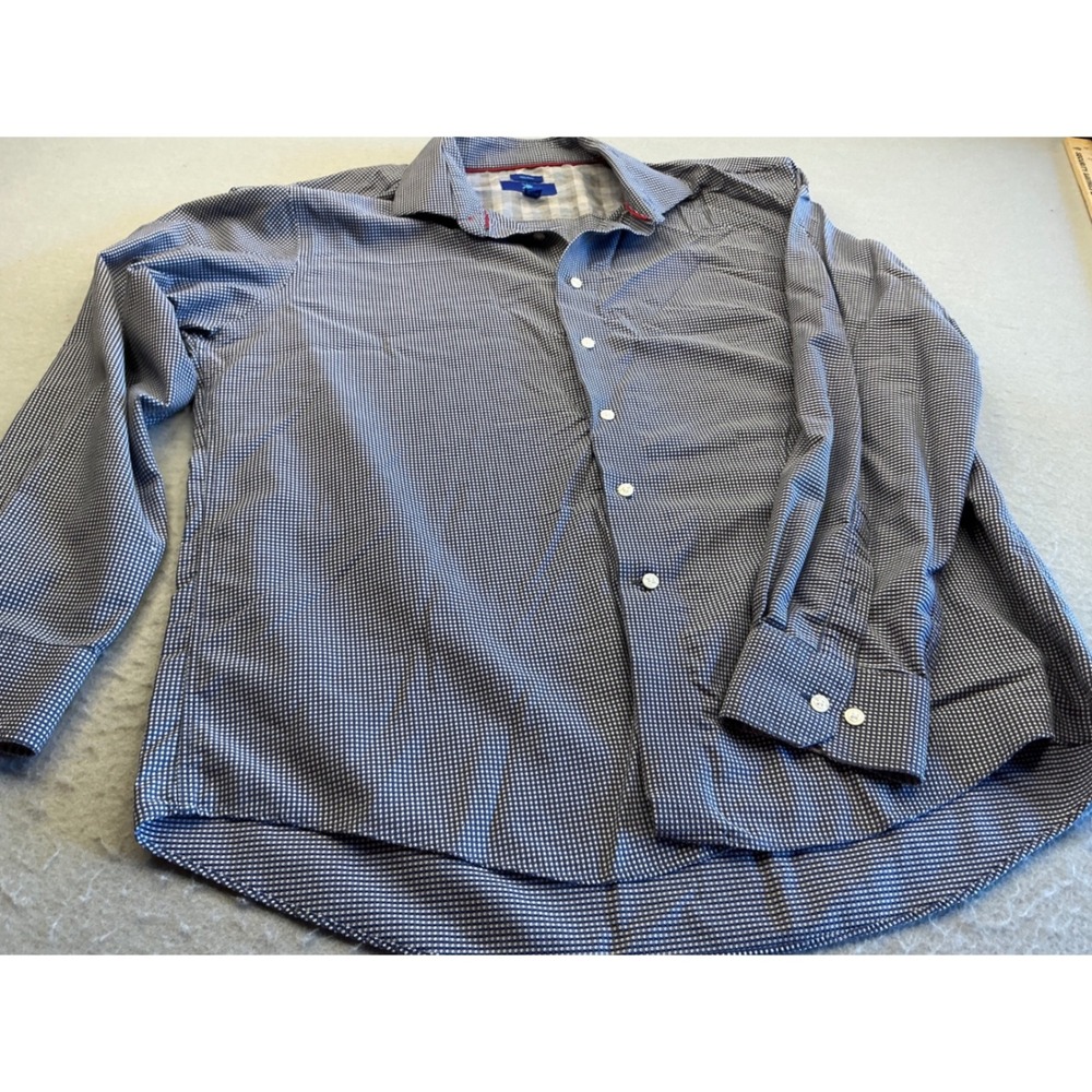 Egara Button  Shirt Blue Micro Check Non-Iron‎ Cotton Mens XXL Business Casual